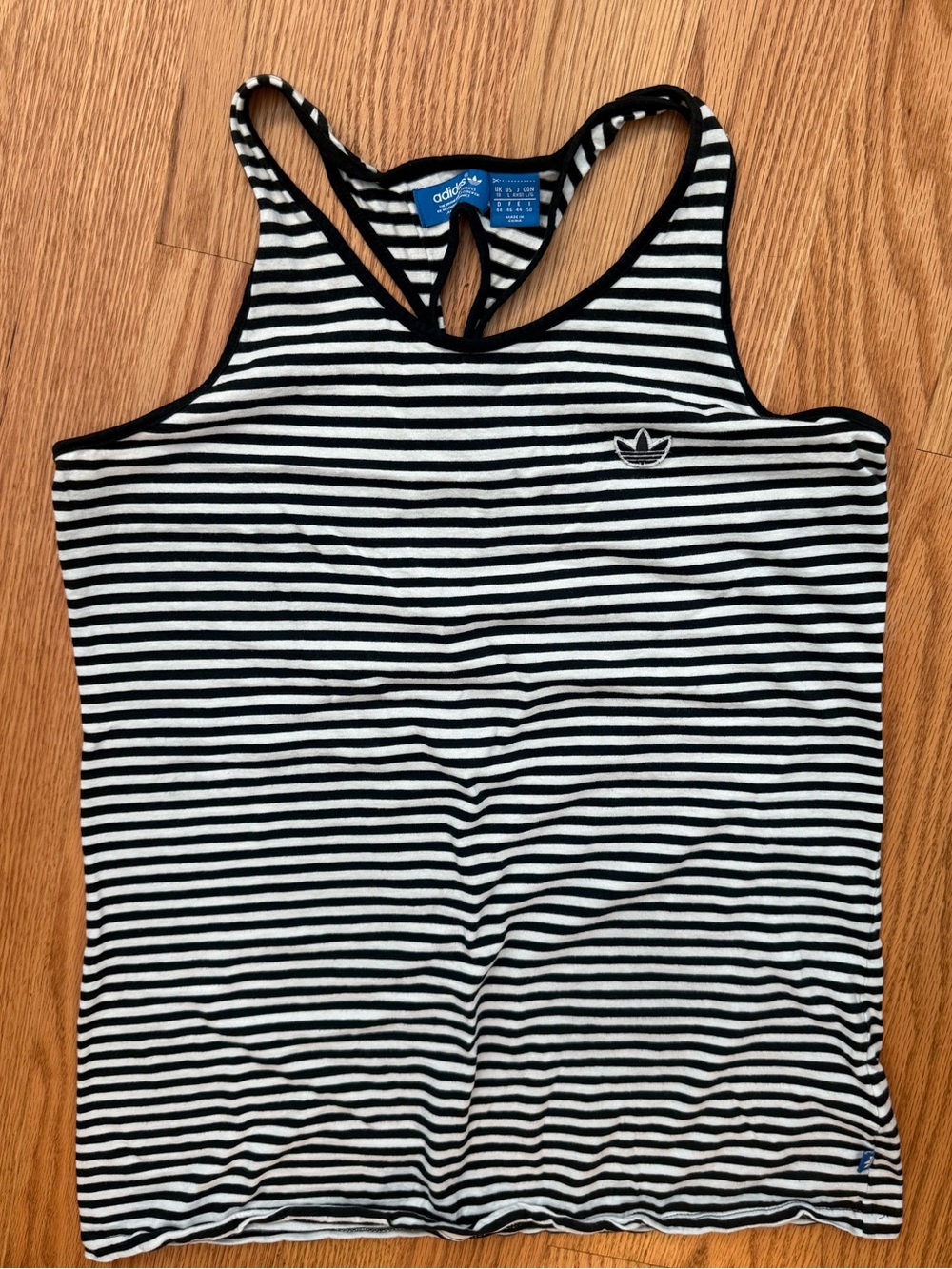 adidas Women’s Black & White Striped Racerback Tank Top